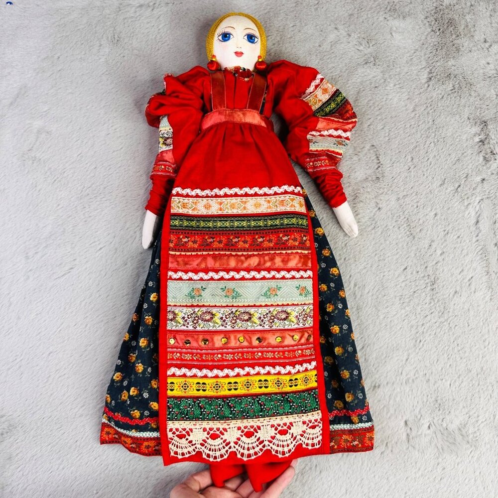 VTG Folk Art Russian‎ Cloth Doll Handmade Rag Doll Large 22” Long Painted Face